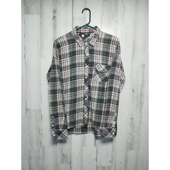 Volcom Women's Plaid Long Sleeve Button Front Shirt Top Size Medium - Picture 1 of 5